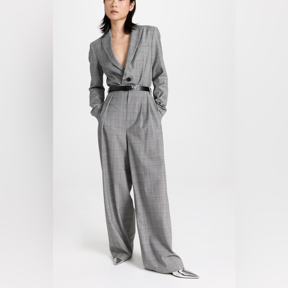 Menswear Suiting Asymmetrical Pleat Stella Pant in White/Black